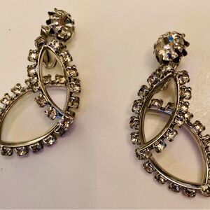 Glitz rhinestone double oval earrings silver metal back clasp mount